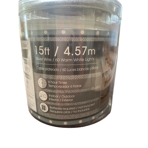 New 15’ LED Rope Lights Silver Wire 60 Warm White w timer batteries not included - Picture 2 of 9